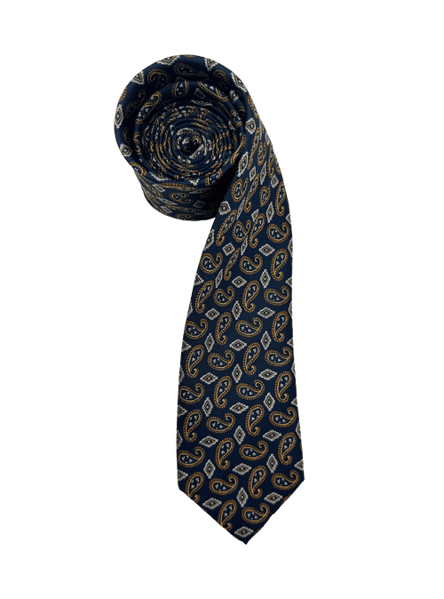Orange Navy Paisley Silk Tie