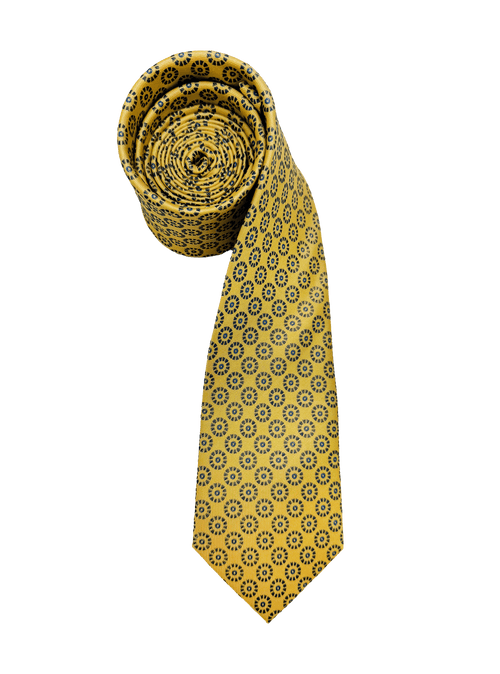 Yellow Circle Print Silk Tie