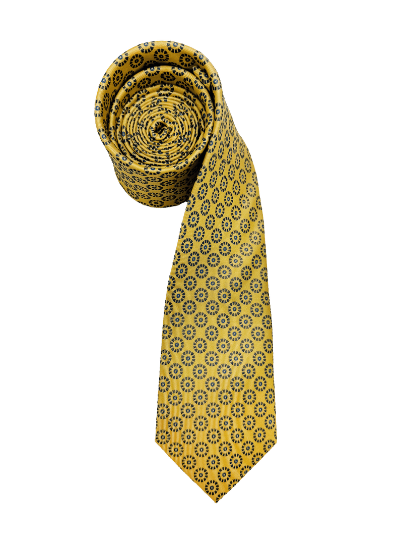 Yellow Circle Print Silk Tie