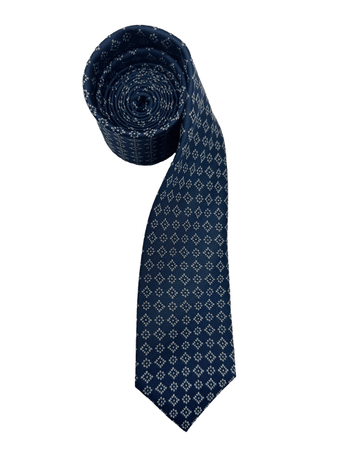 Navy Tile Print Silk Tie