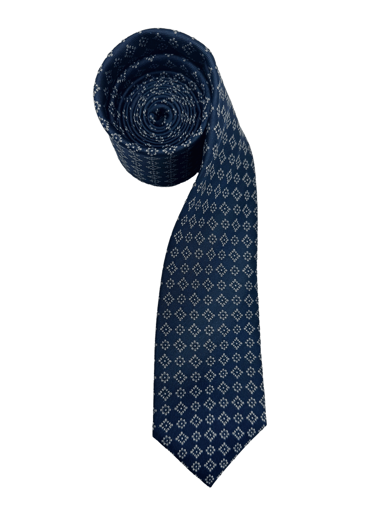 Navy Tile Print Silk Tie