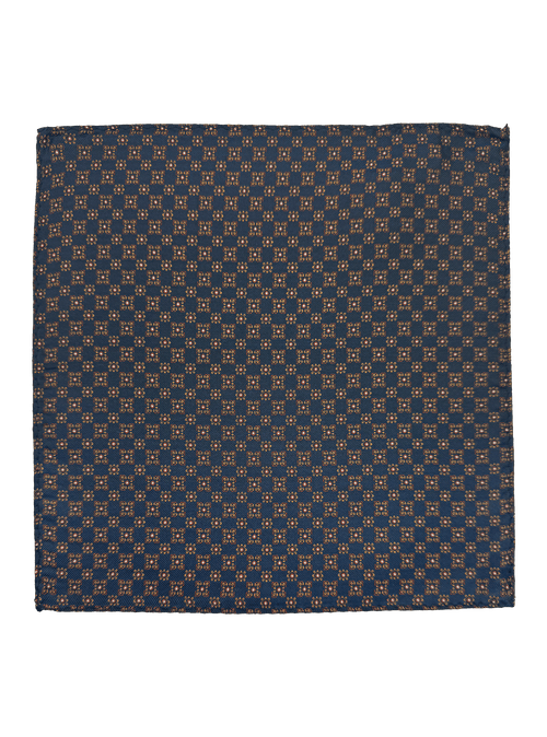 Navy Orange Tile Print Pocket Square
