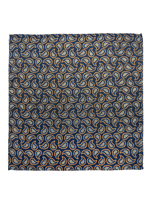 Navy Orange Droplet Print Pocket Square