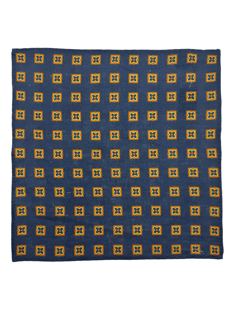 Navy Orange Tile Print Pocket Square