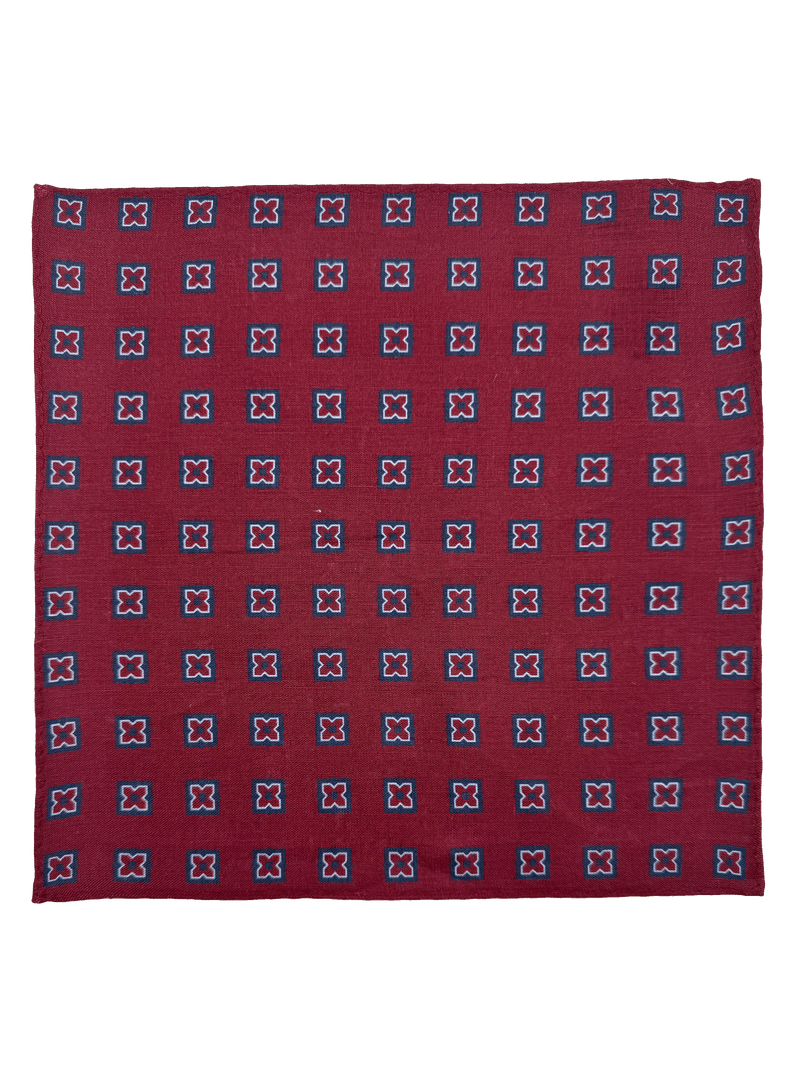 Red Tile Print Linen Pocket Square