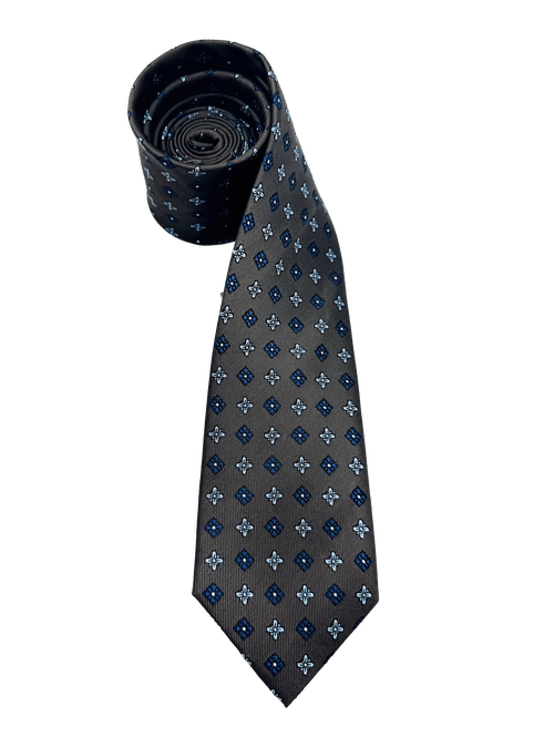 Navy Brown Tile Print Silk Tie