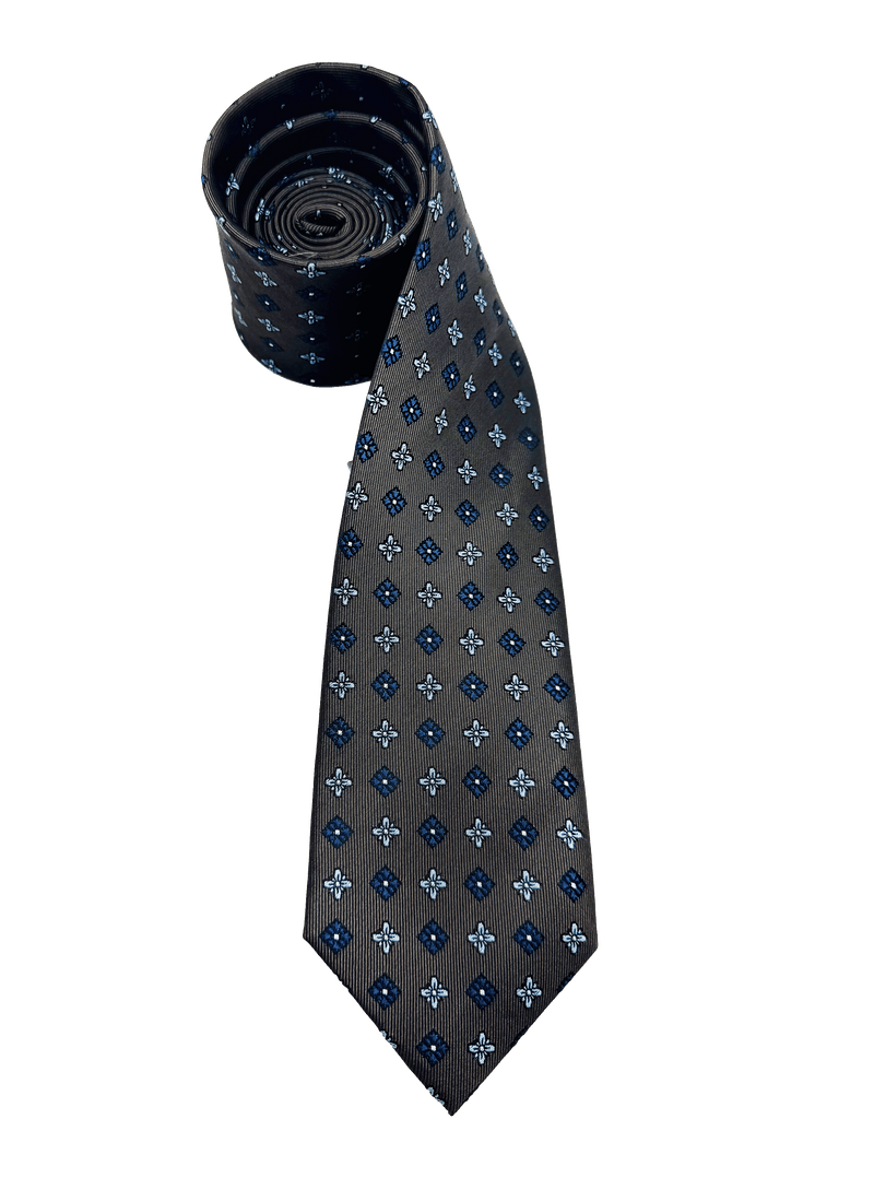 Navy Brown Tile Print Silk Tie
