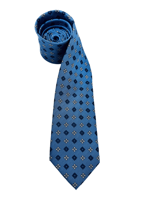 Blue Tile Print Silk Tie
