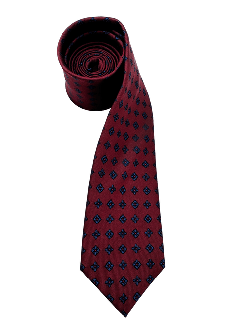 Navy Red Tile Print Silk Tie