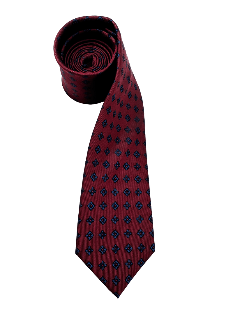 Navy Red Tile Print Silk Tie