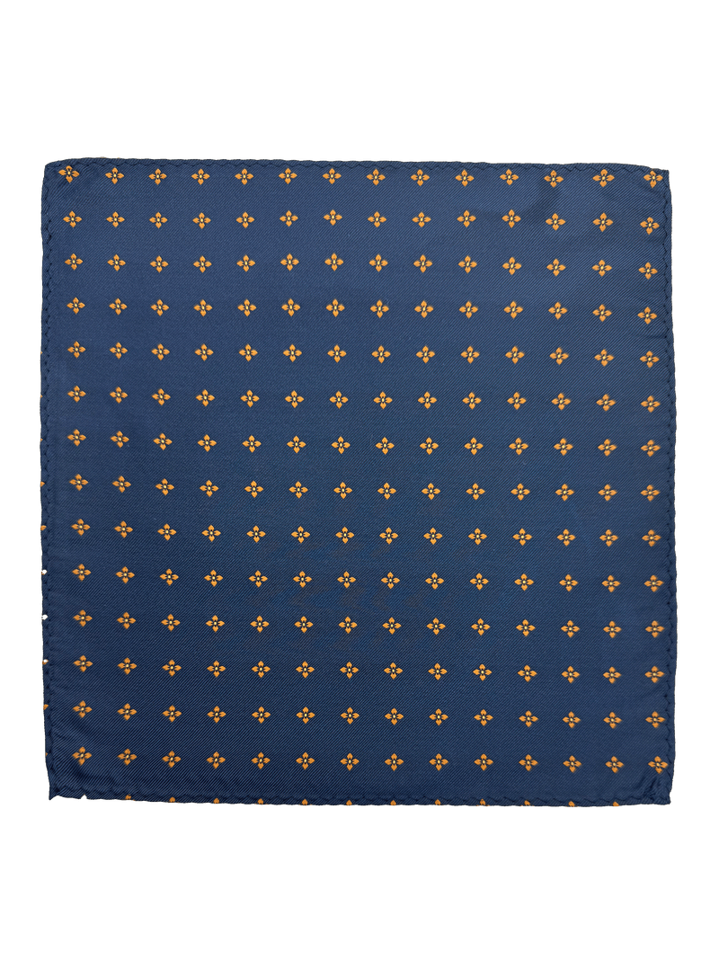Navy Orange Floral Pocket Square