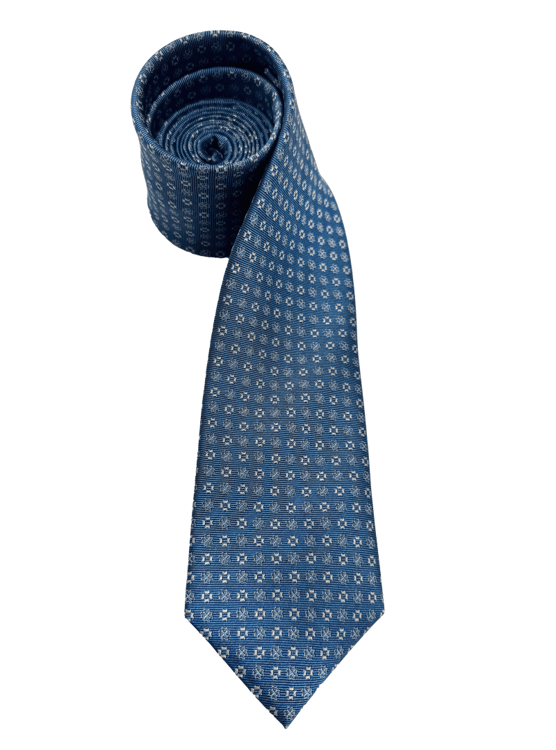 Blue Tile Print Silk Tie