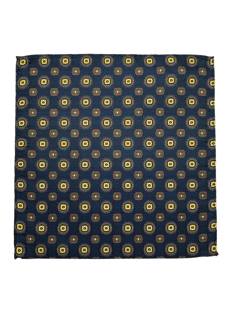 Navy Yellow Tile Print Pocket Square