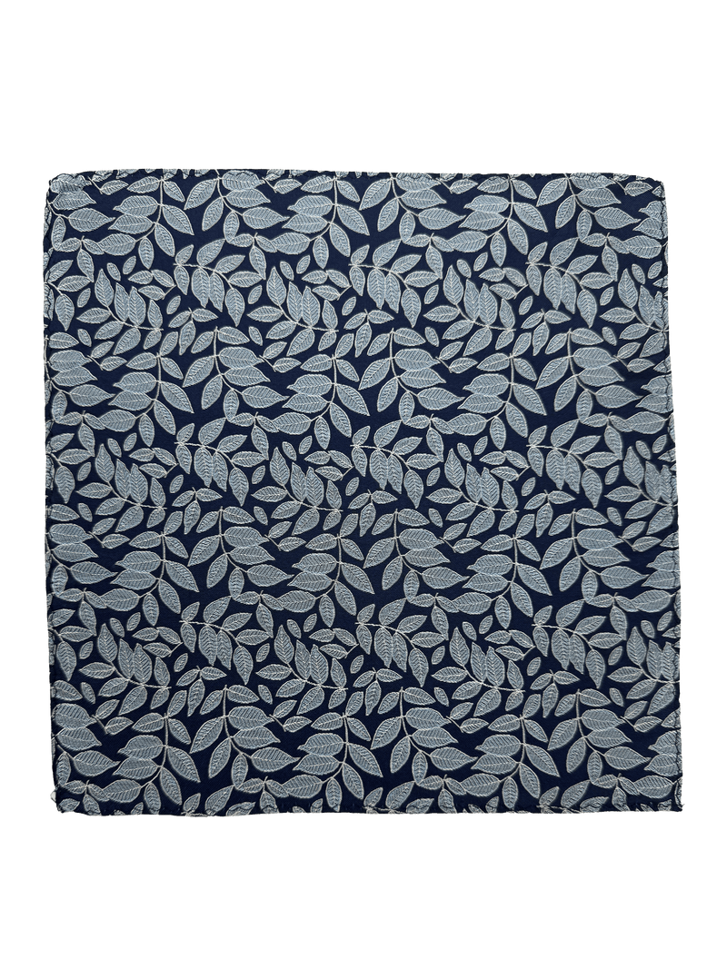 Blue Leaf Print Pocket Square