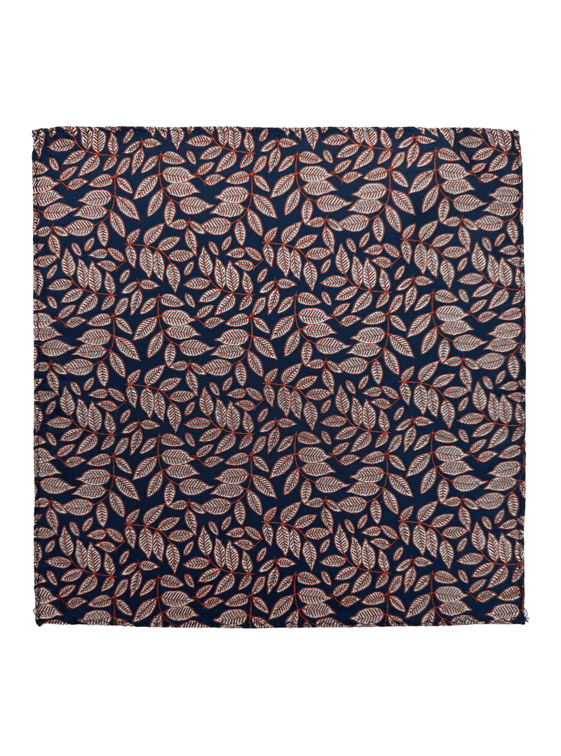 Navy Red Leaf Print Pocket Square