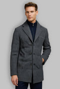 Blois Navy Grey Checked Overcoat